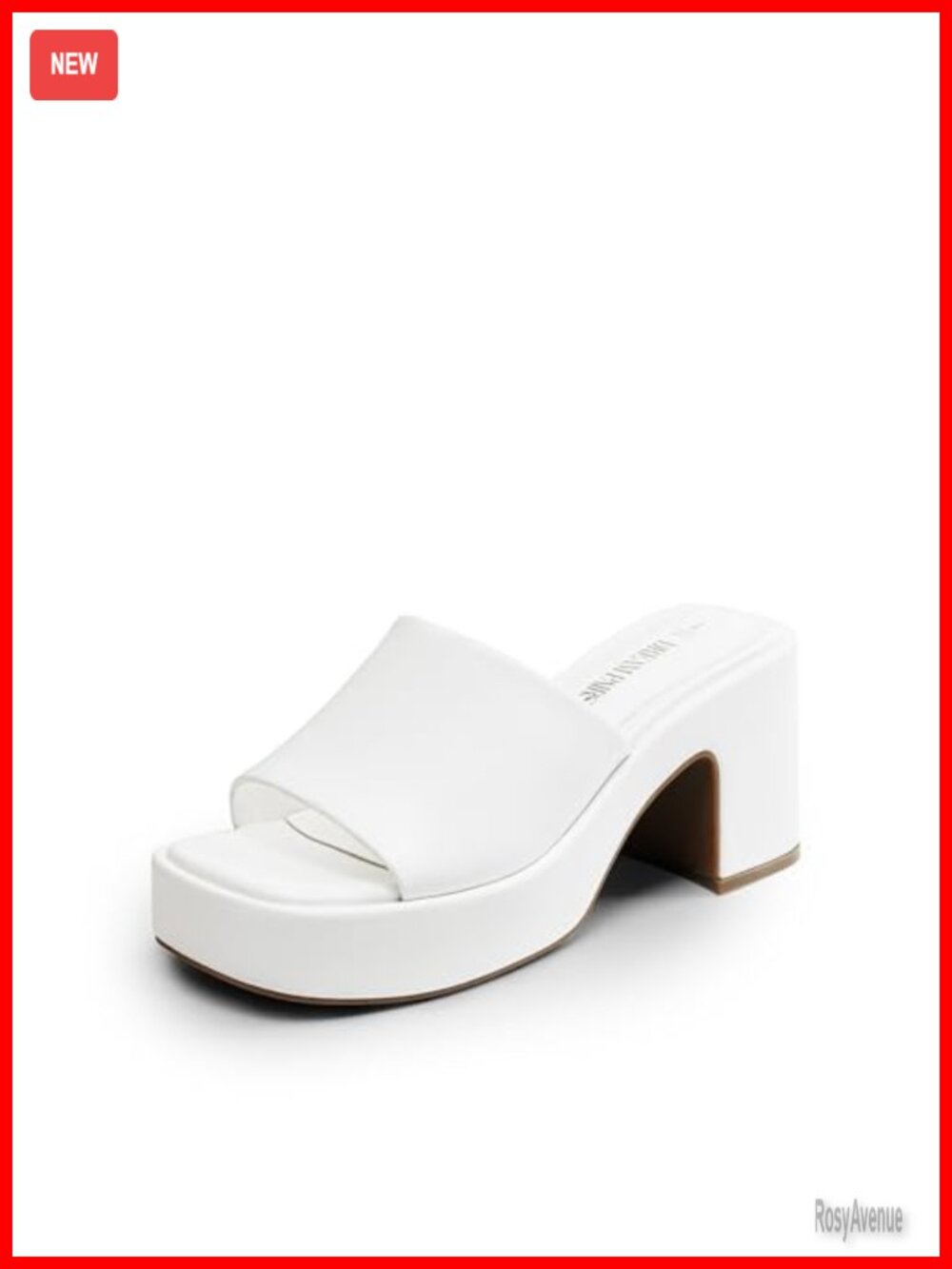 Chunky Mule Heel Sandals Square Toe Platform Faux Leather Slip On